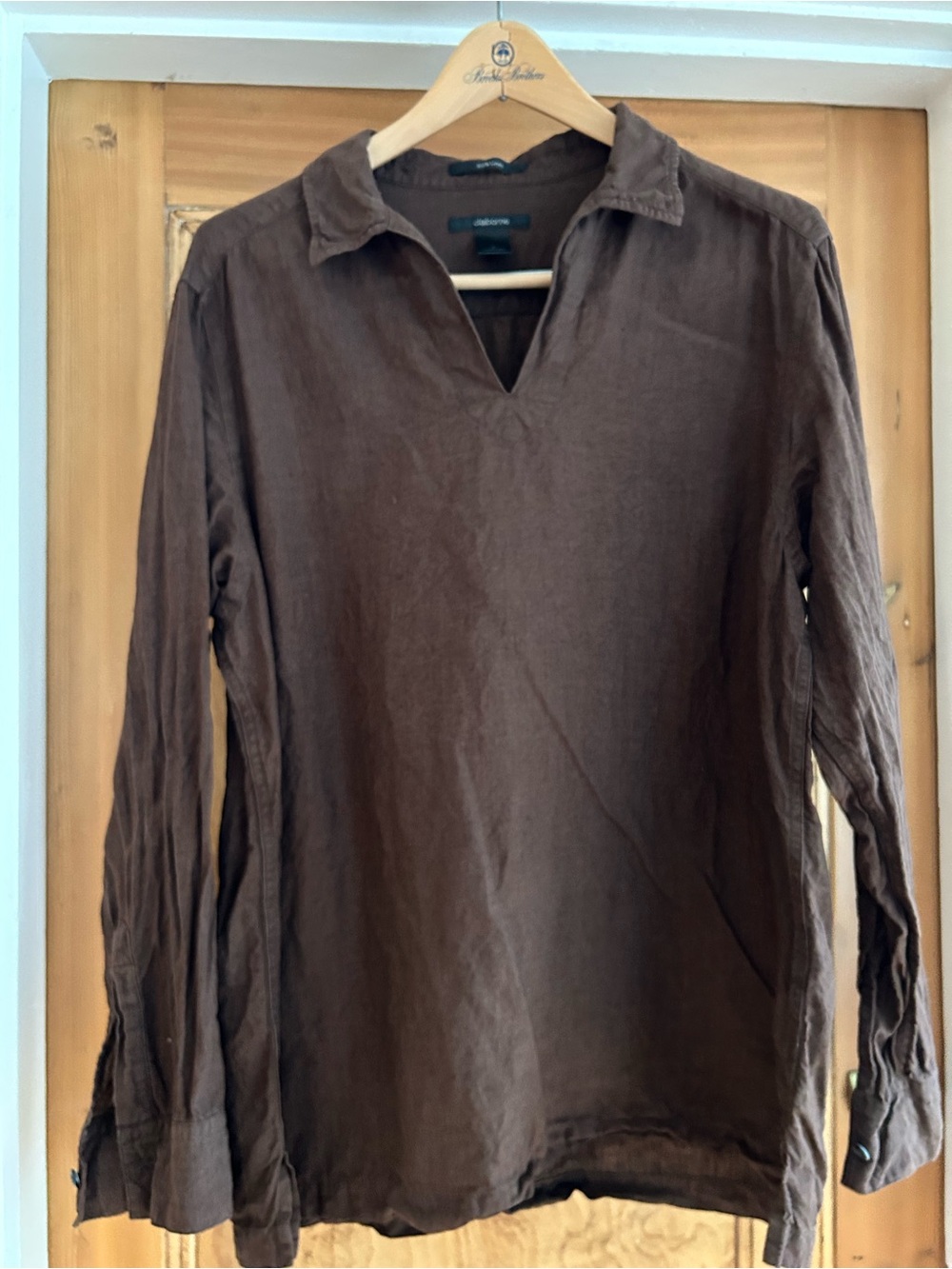 Claiborne Women’s Brown Linen Long-Sleeve Casual Button-Down Shirt